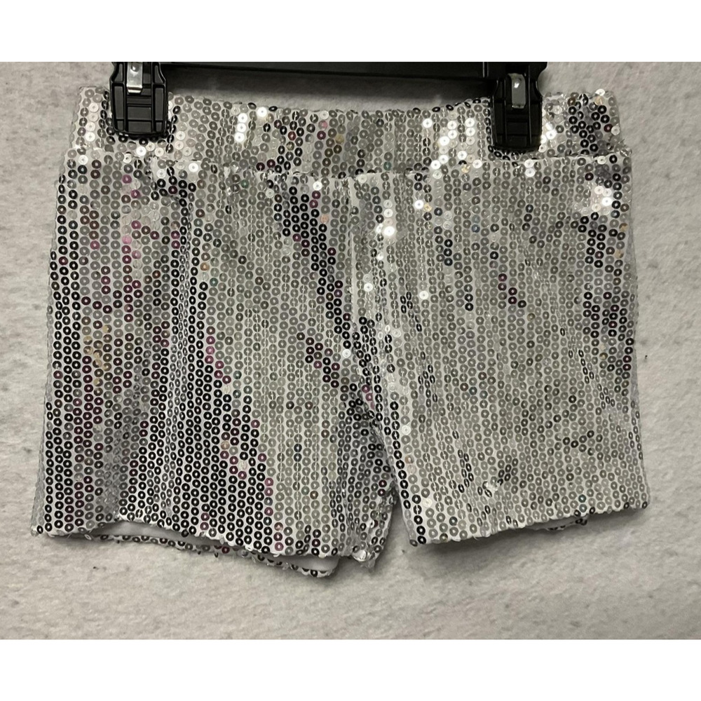Spirit Shorts Girls Medium Silver Sequin Hot Pants Dance Club Costume‎ Party